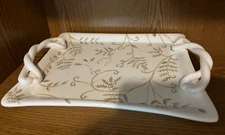 Spring 2000 Bath & Body Work Serving Tray White-Ceramic White  W/ Leave 11" X 9"