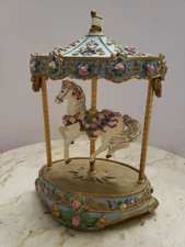 Vintage The Carousel Rose Musical Sculpture Hand Painted Limited Edition N A3068