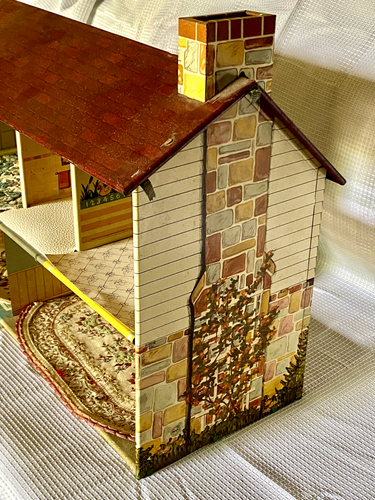 Vintage 1950s MARX Tin Litho 2 Story Colonial Litho Dollhouse with Furnishings - Picture 6 of 14