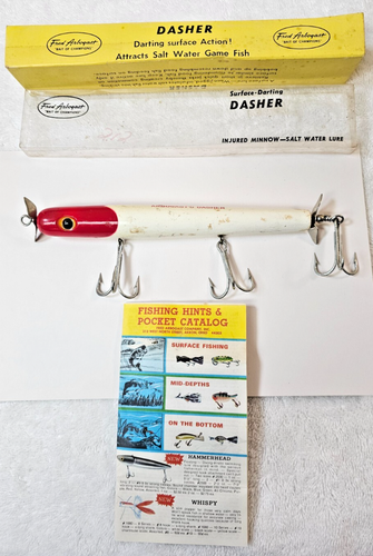 VTG Fred Arbogast 2300R Dasher Lure Red Head White Box & Catalog – 8" Saltwater - Picture 10 of 18