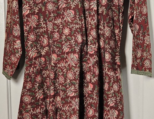 VTG 90s Cottagecore Maxi Dress 38"Chest Boho Brown Floral Metallic Embroidered - Picture 17 of 24