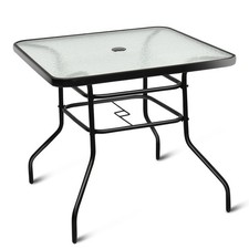 32" Steel Frame Patio Tempered Glass Table Simple Square Table Outdoor Poolside