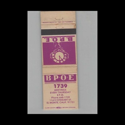 Matchbook Cover BPOE Elks Lodge 1739 El Monte CA