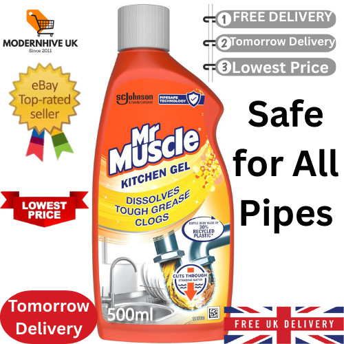 Mr Muscle Kitchen Drain Unblocker & Cleaner Gel, Dissolves Clogs, 500ml