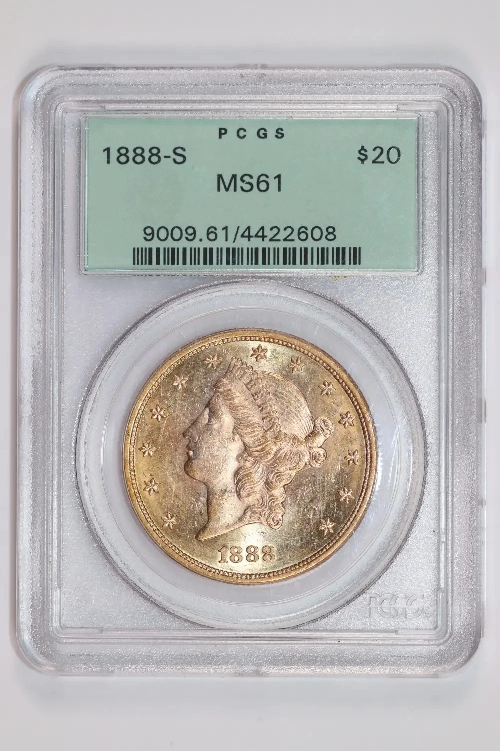 1888-S $20 GOLD LIBERTY DOUBLE EAGLE PCGS MS61 OGH