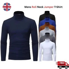 Mens Roll Neck Lightweight Jumper T-Shirt Turtle Funnel Long Sleeve Polo Tops