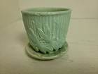 Vintage McCoy Dragonfly Flower Pot Planter Saucer Light Blue 3 1/2" Pottery