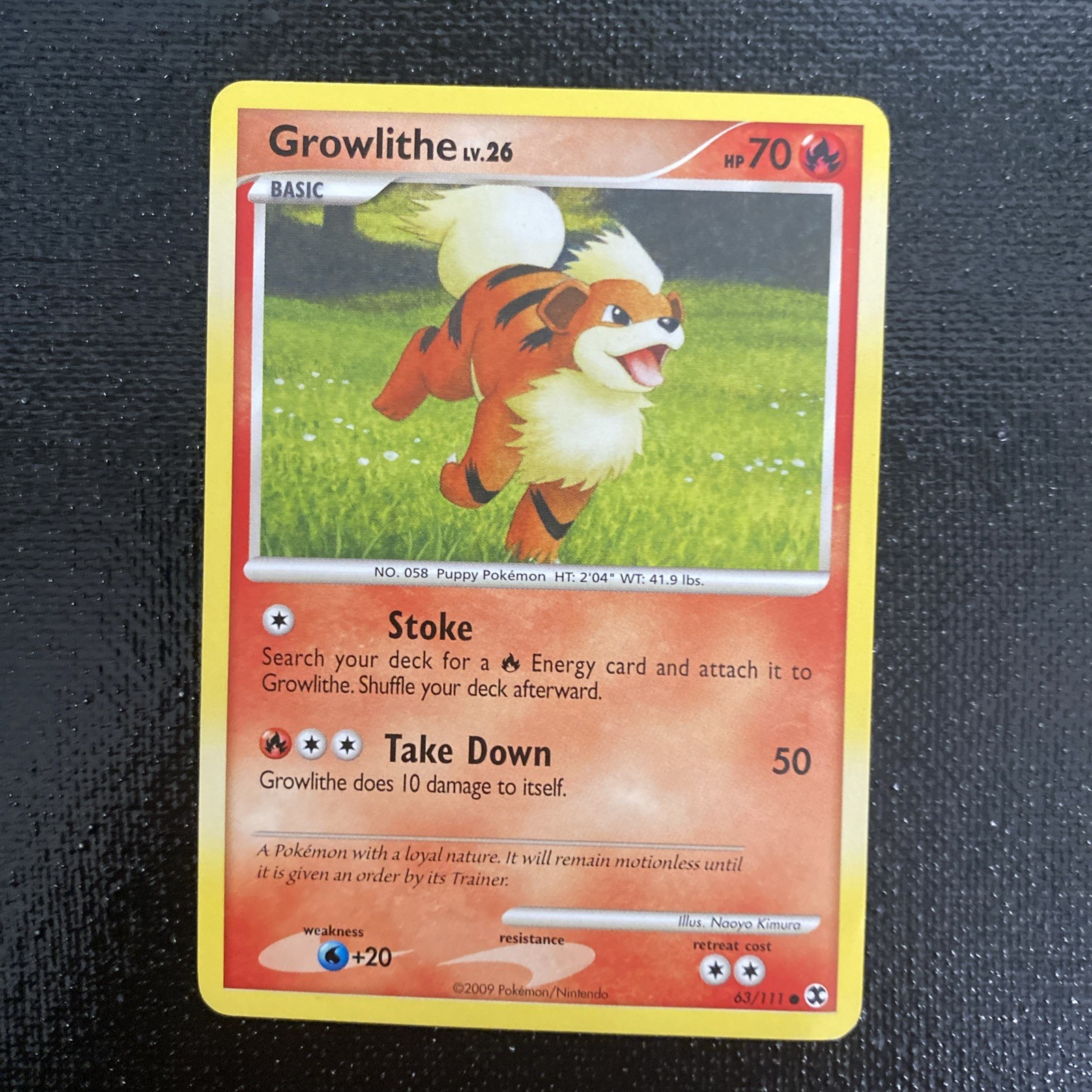 Growlithe LV.26 63/111 Regular Basic Common Rising Rivals 2009 Pokémon TCG