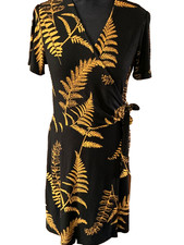 Size10 dress by Next wrapover V neck short sleeve in black+mustard yellow floral
