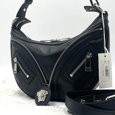 Versace Medusa Borsa a Tracolla Hobo in Pelle Nera 2 Vie Ferramenta Oro Autentica