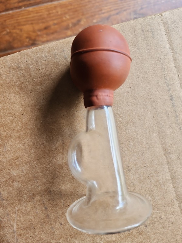Antique Breast Pump Glass Nursing Bottle With Rubber Suction Bulb