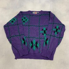 Vintage Knitted Jumper Abstract Patterned Grandad Knit Sweater Men's M