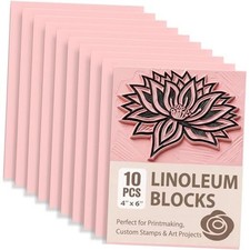 Rubber Linoleum Blocks for Printmaking: 10Pcs 4" x 6" Stamp Carving Kit -
