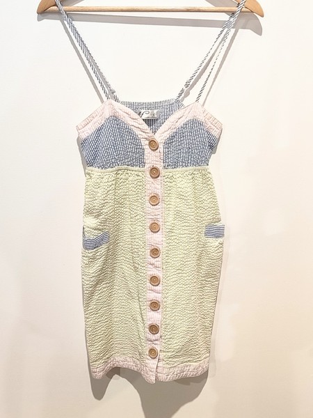 EF Collection Sundress Mini Seersucker Multi-coloured Stripes Sz S AU 8 Buttons