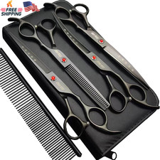 7.0In Titanium Professional Dog Grooming Scissors Set,Straight Thinning Curv