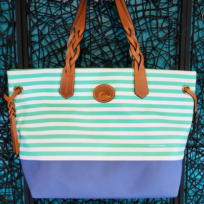Dooney & Bourke Sullivan Shopper Tote Nylon Seafoam & Blue Leather Handles NEW