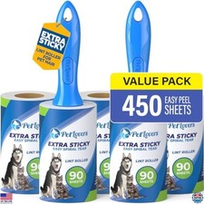 Extra Sticky Lint Roller Set 450 Sheets for Pet Hair Removal - 5 Pack