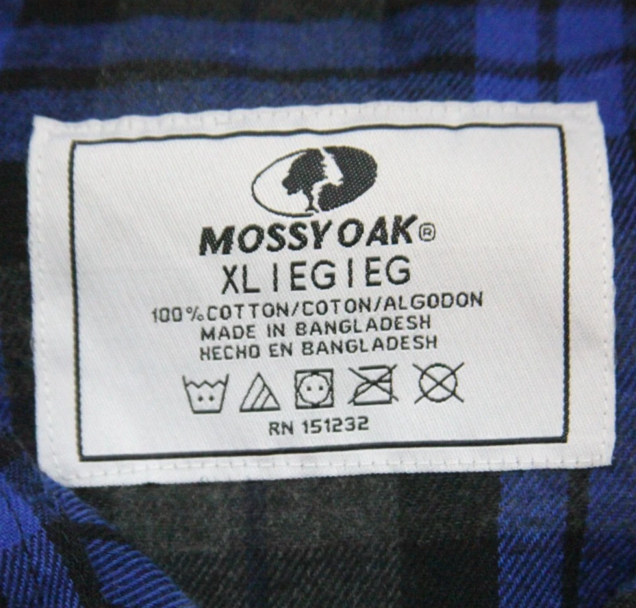 Camisa de vestir de franela gris y azul Mossy Oak XL manga larga algodón para hombre WS139 Foto 4 de 4