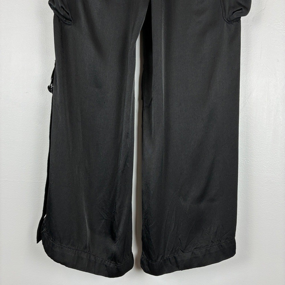 Zara Womens XS Black Satin Cargo Pants High Rise Wide Leg Goth Streetwear thumbnail 10