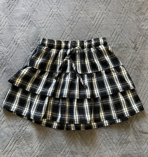 Girls Sz 6/7 Cat Jack White Black Plaid Ruffled Skirt Skort