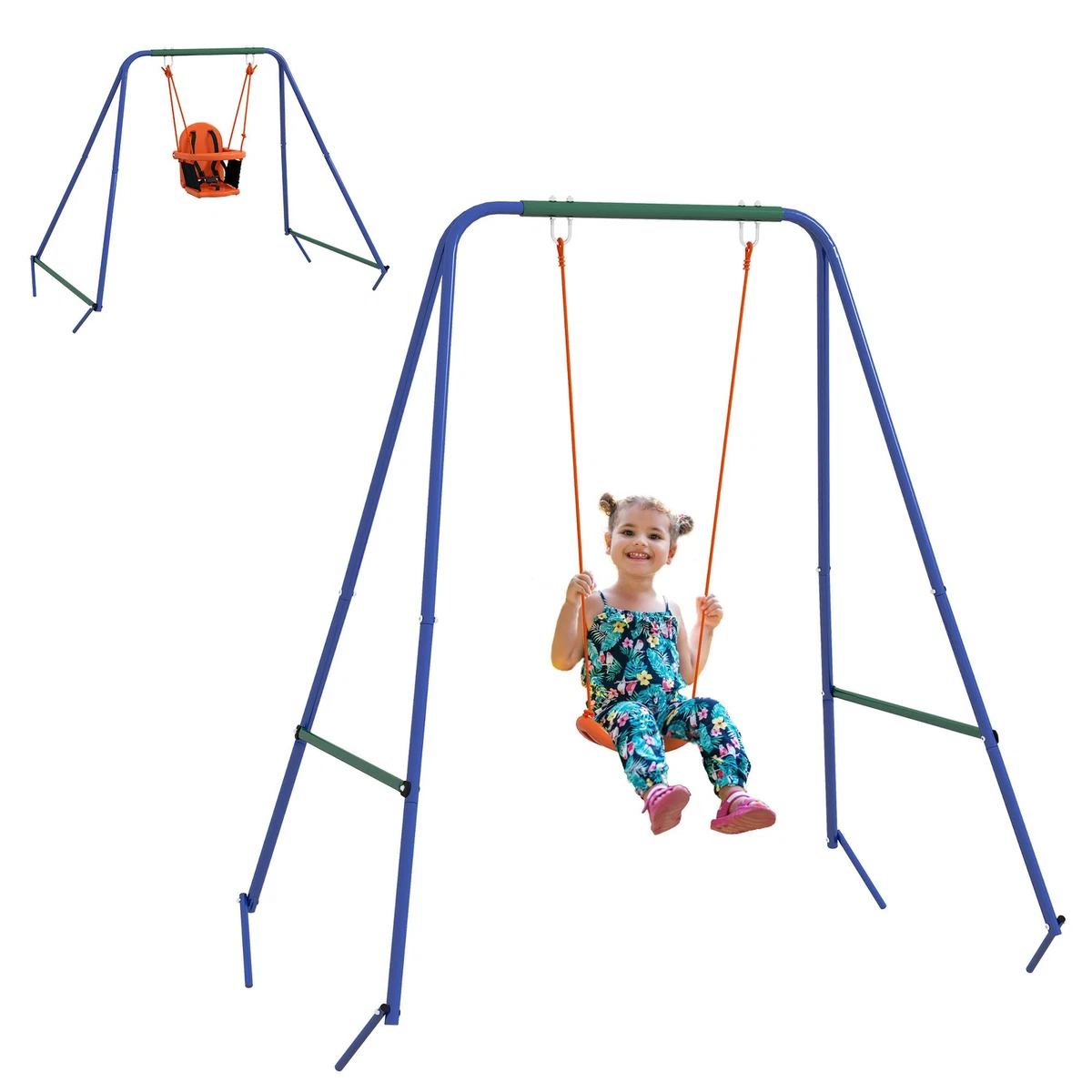 Altalena Per Bambini, Altalena Dondolo Per Giardino Con Tetto Apribile E 2 Posti Blu 17873416