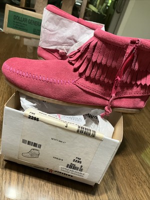 Child s SZ 3 NIB Minnetonka Pink Fringe Moccasins ADORABLE