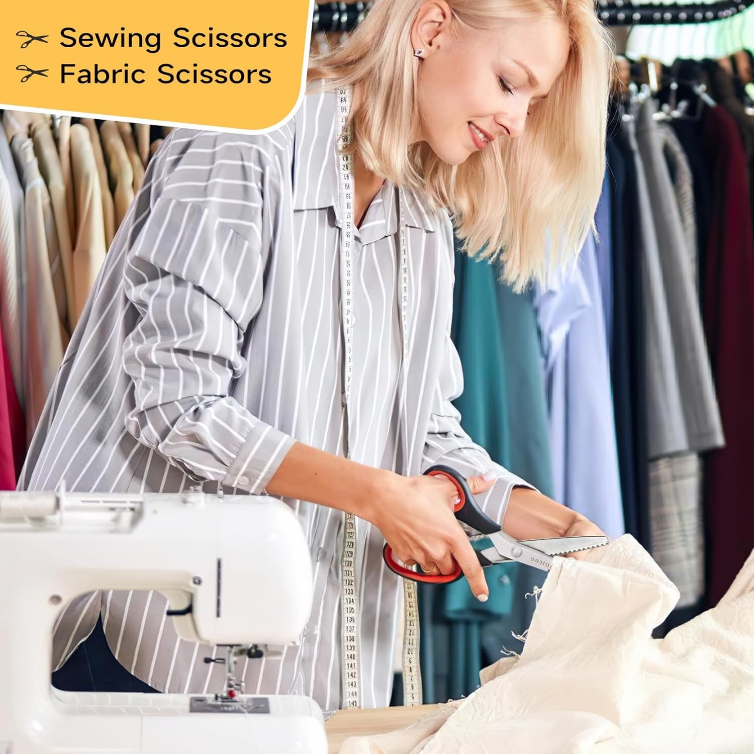 Pinking Shears for Fabric Cutting, Taotree 9.5" Sewing 9.5 in, Red Black 