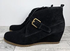 Franco Sarto Amerosa Black Suede Wedge Ankle Booties Women’s 7.5 Zip Minimalist