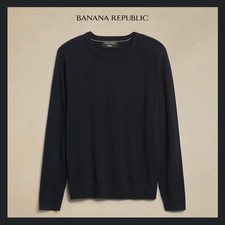 NEW - Banana Republic Men's Italian Merino Crew-Neck Sweater Navy Blue Sz S 100