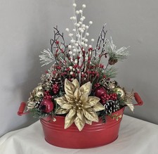 Red And Gold Floral Poinsettia Centerpiece