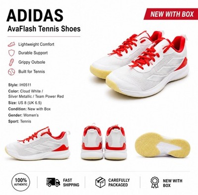 Adidas AvaFlash Tennis Shoes Women's White Red Court Sneakers Size 8 / IH0511