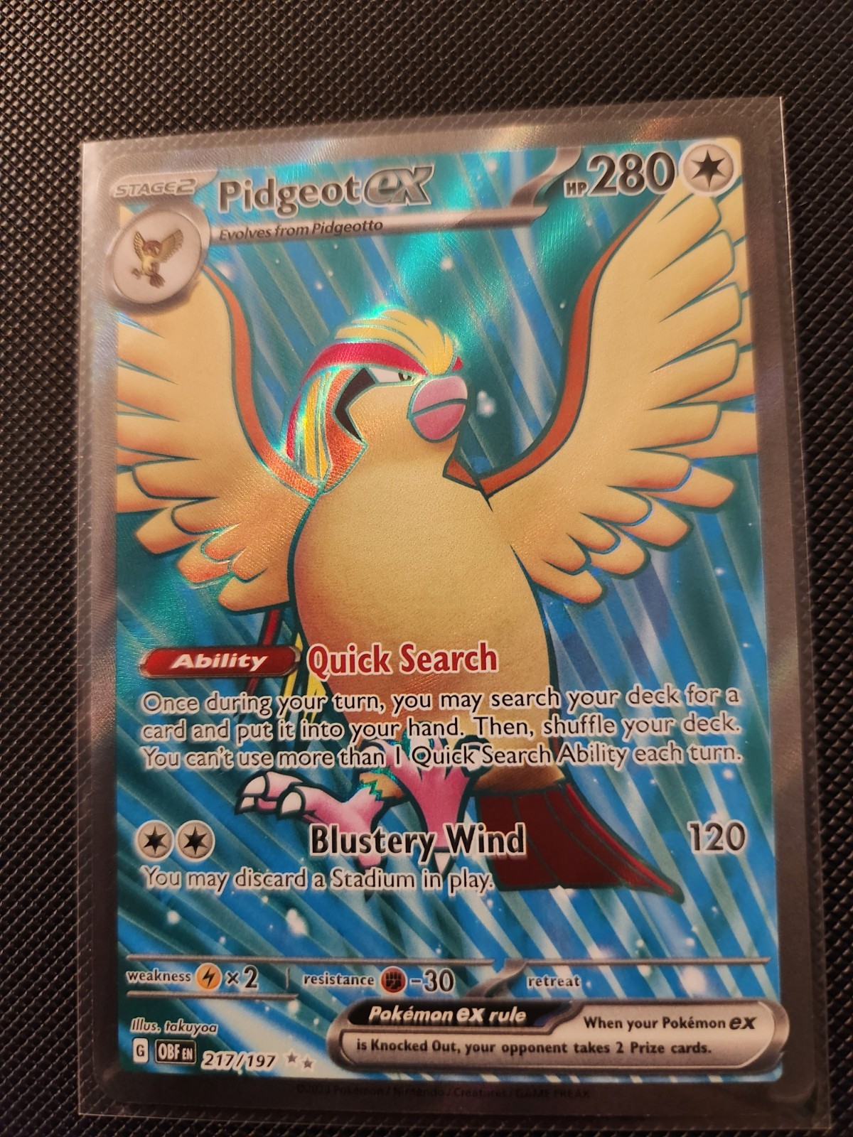 Pokemon Card - Pidgeot ex Obsidian Flames 217/197 Ultra Rare Full Art SV Holo
