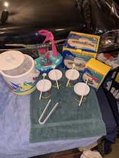 Vintage 1980s 1990 Poolside Beach Ice Bucket Tumblers Floating Glass  Palmtree's