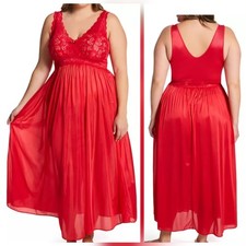 Shadowline Silhouette 53 Inch Nightgown Red Stretch Sheer Lace Nylon Tricot Sz L