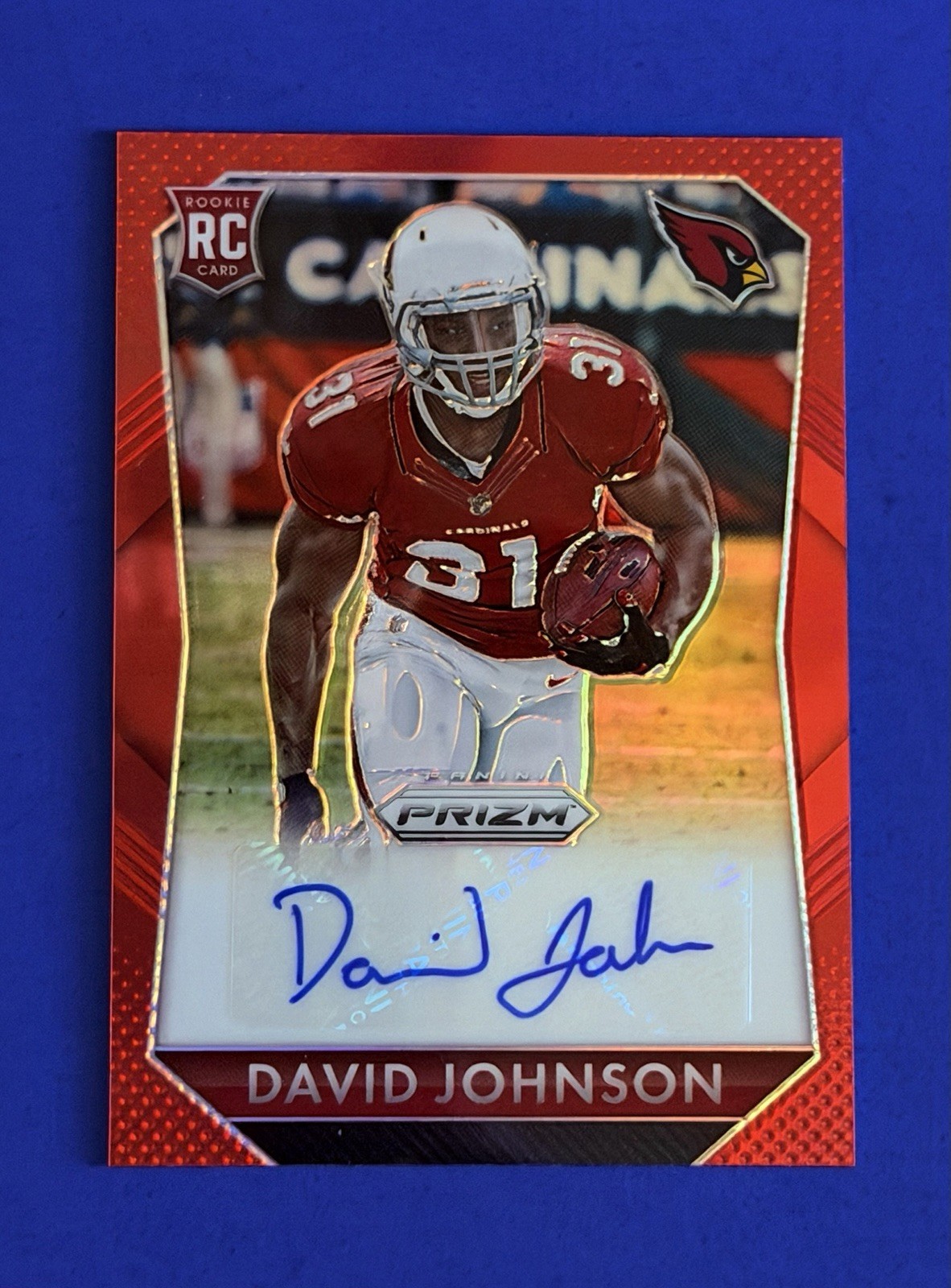 2015 Prizm David Johnson Red Prizm Color Match Rookie Auto Card #RS-DJ; #d /150