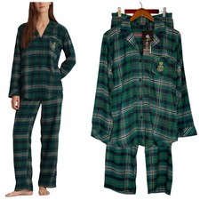 NWT LRL Ralph Lauren M Brushed Twill 2PC PJ Set Plaid Green Pajamas Black Label