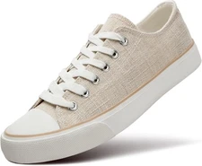 ZGR Women's Canvas Low Top Sneaker Lace-up Classic Casual Shoes for 5, Beige 