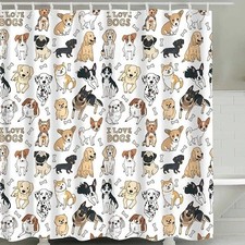 Cute Dog Shower Curtain for Kids Girls Boys Bathroom Decor, Funny Animals Puppy