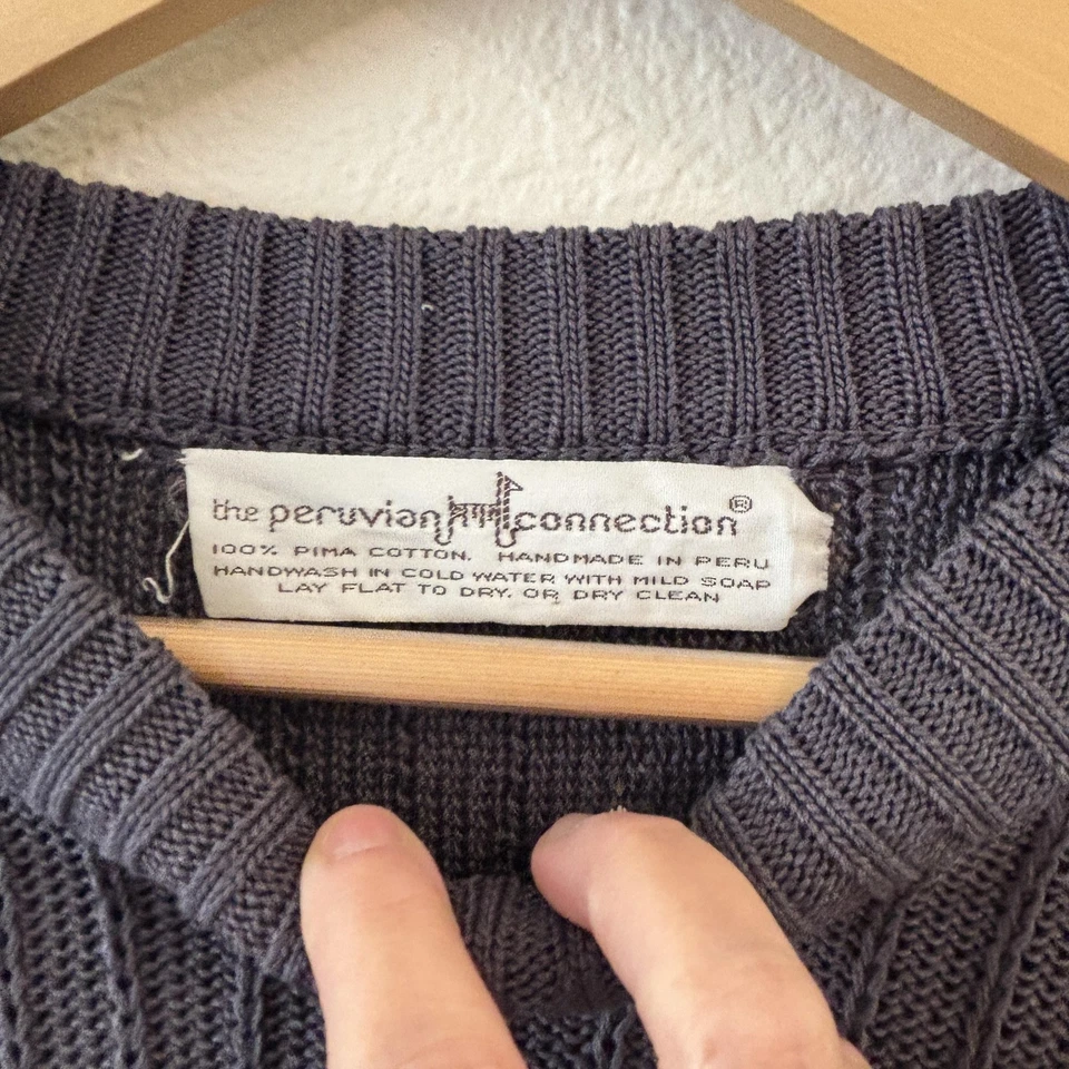 Peruvian Connection Mens Gray Sweater Size L 100% Pima Cotton Pullover Classic - Image 3 of 4