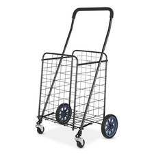 Mainstays Metal Rolling Utility Shopping Cart with Foldable Design, Black