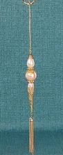Vintage Victorian Baroque Faux Pearl Gold Tone Beaded Christmas Ornament 6.75"