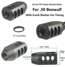 Al 3/4x24 TPI Tanker Muzzle Brake Compensator, .50Beo With 3/4" Crush Washer