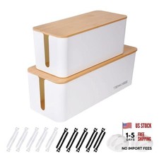 Cable Management Box 2 Pack - Cord Organizer for TV Cables  Computer Wires