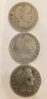 3-Coin Lot: Lot of (3) Barber 90% Silver Quarters - 1907-O, 1908-O, 1914-D -