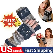 Women's Fingerless Gloves-Cat Embroidery Knitted ,Winter Warming,Fashion,Casual