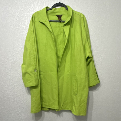 Multiples Women's 3X Green Linen Blend Mid-Length Jacket Button Pockets