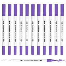 12Pack Dual Brush Markers, Violet Watercolor Fine and Brush Tips Pens
