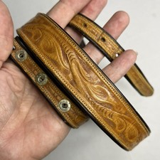 L Leddy  Sons Brown Tooled Leather Western Belt Size 32 Floral Vintage Cowgirl