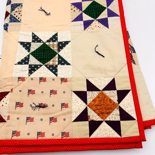 Handmade Patriotic Stars Lap or Baby Quilt Patchwork Flag Prints 35x45 inch