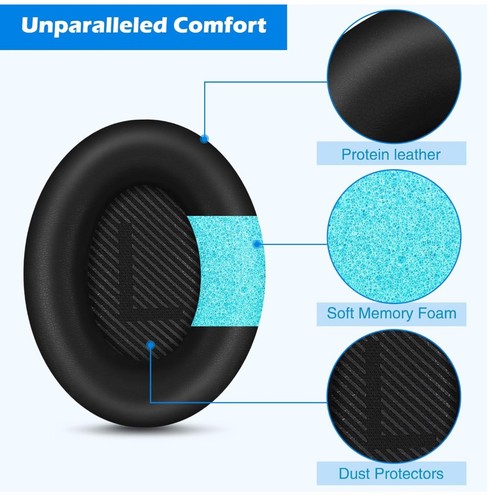 Black Ear Pads for Bose QuietComfort QC35/QC35II Headphones Replacement Cushion - Picture 3 of 5